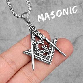 Master Mason Blue Lodge Necklace - Square and Compass G Stainless Steel - Bricks Masons