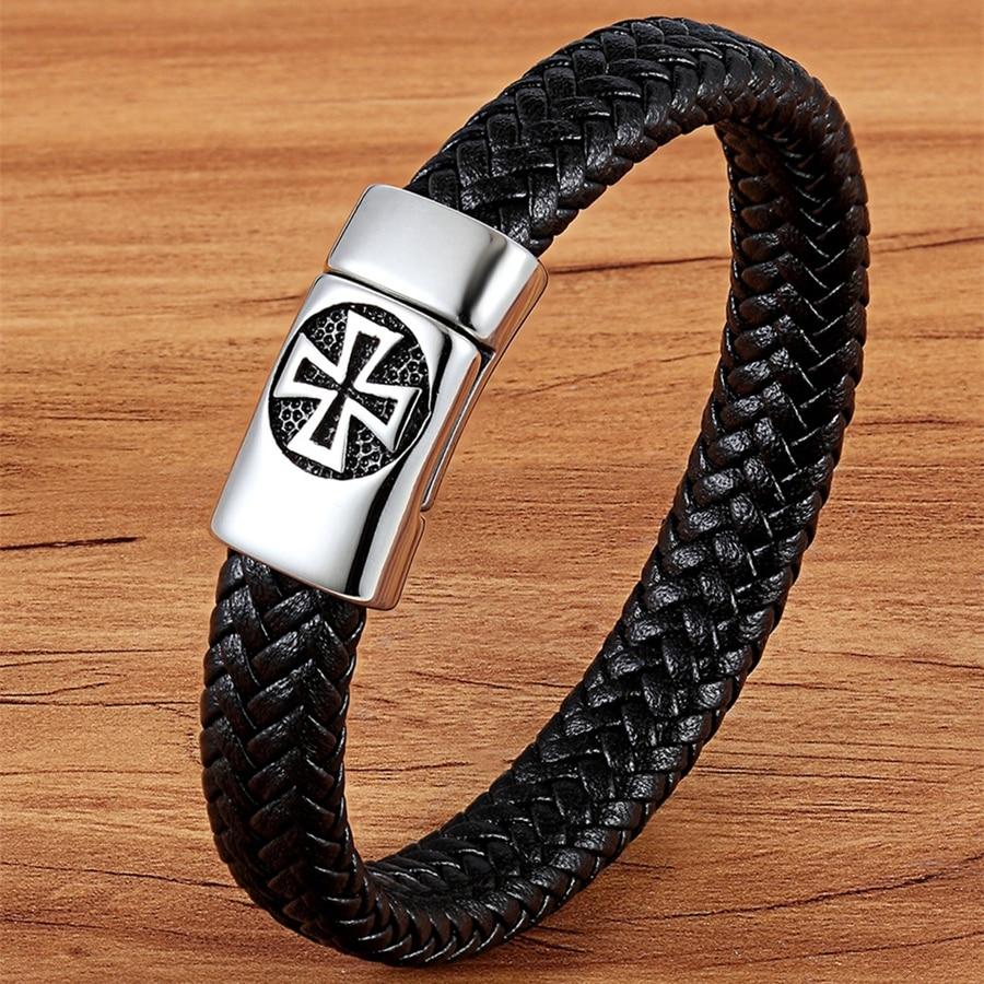 Knights Templar Commandery Bracelet - Cross Genuine Leather - Bricks Masons