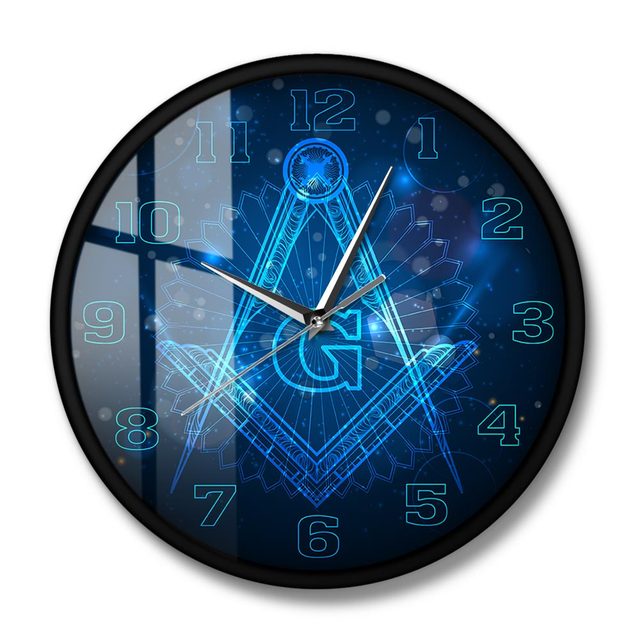Master Mason Blue Lodge Clock - Square and Compass G Mute Digital LED - Bricks Masons