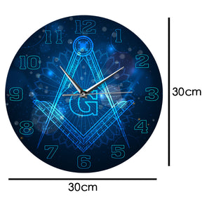 Master Mason Blue Lodge Clock - Square and Compass G Mute Digital LED - Bricks Masons