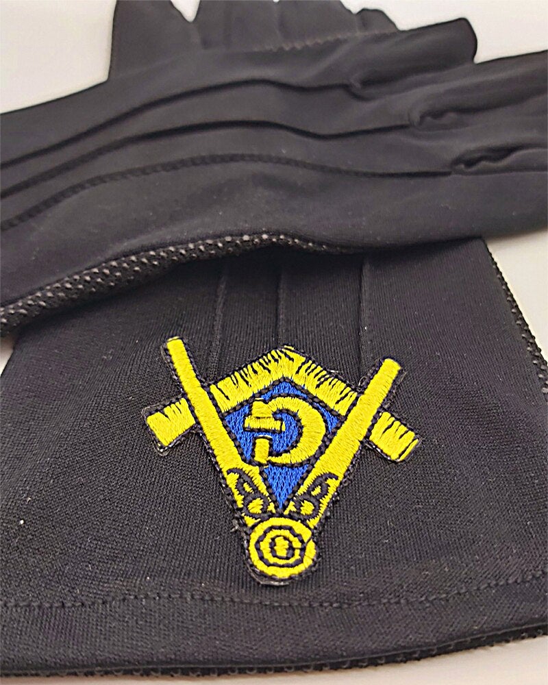 Master Mason Blue Lodge Glove - Golden Embroidery Square and Compass G with Touch Screen Finger - Bricks Masons