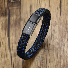 Master Mason Blue Lodge Bracelet - Magnetic Genuine Leather - Bricks Masons