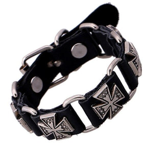 Knights Templar Commandery Bracelet - Cross Leather (Black/Brown) - Bricks Masons
