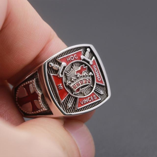 Knights Templar Commandery Ring - In Hoc Signo Vinces Sterling Silver - Bricks Masons