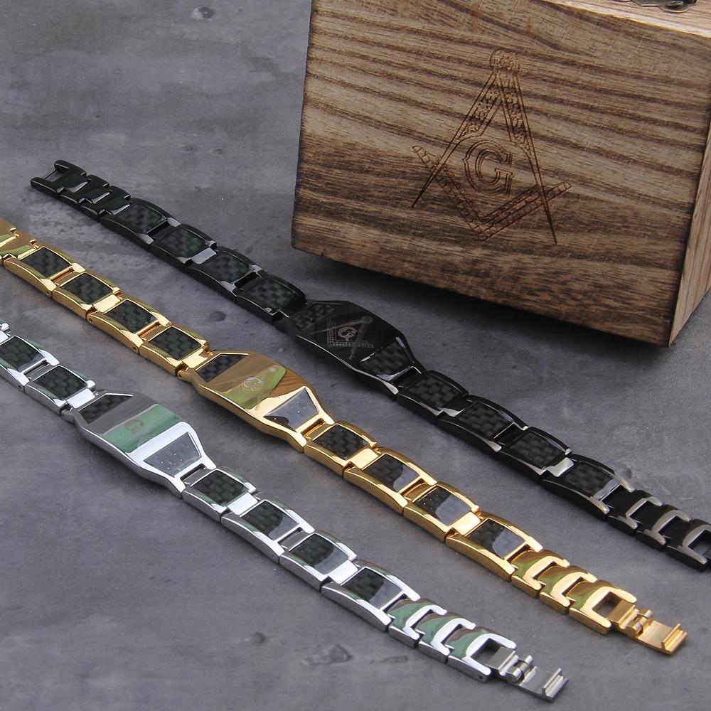 Master Mason Blue Lodge Bracelet - Compass And Square G Carbon Fiber Magnetic Men - Bricks Masons