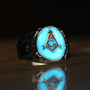 Master Mason Blue Lodge Ring - Luminous Glowing Square & Compass G - Bricks Masons