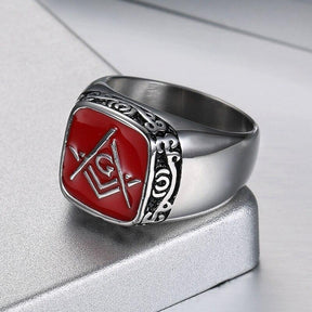 Master Mason Blue Lodge Ring - Silver & Red - Bricks Masons