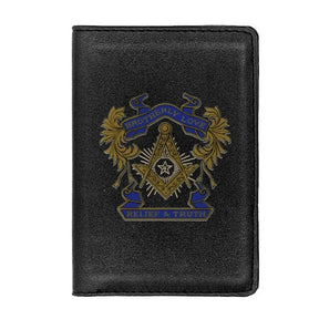 Master Mason Blue Lodge Wallet - Brotherly Love Leather Passport & Wallet Cover Brown & Black - Bricks Masons