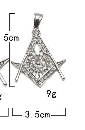 Master Mason Blue Lodge Necklace - All Rhinestone Square & Compass - Bricks Masons