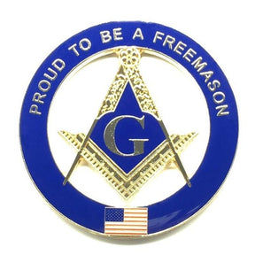 Master Mason Blue Lodge Car Emblem - Proud To Be A Freemason US Flag - Bricks Masons
