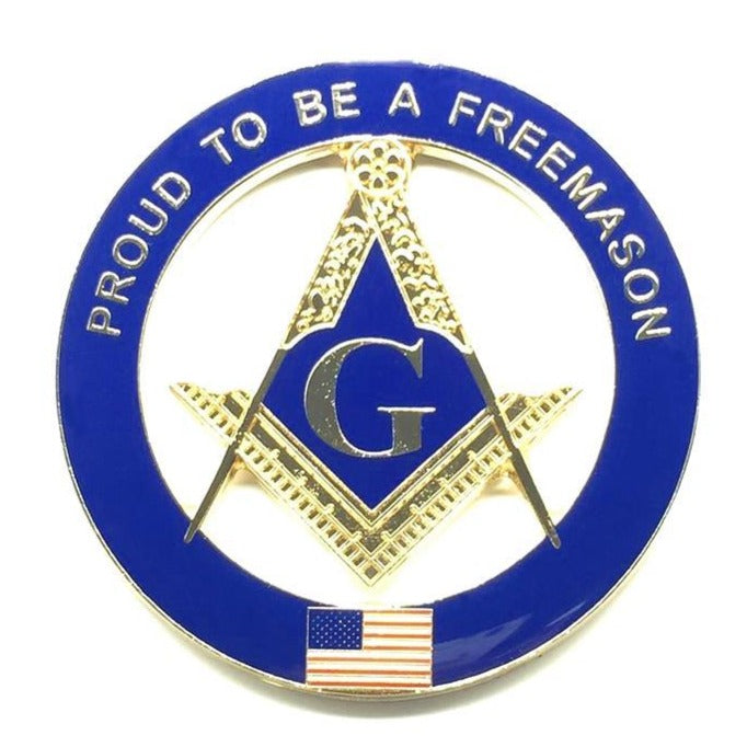 Master Mason Blue Lodge Car Emblem - Proud To Be A Freemason US Flag - Bricks Masons