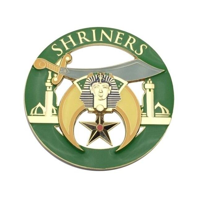 Shriners Car Emblem - 3" Minarets (White/Red/Green) Medallion - Bricks Masons