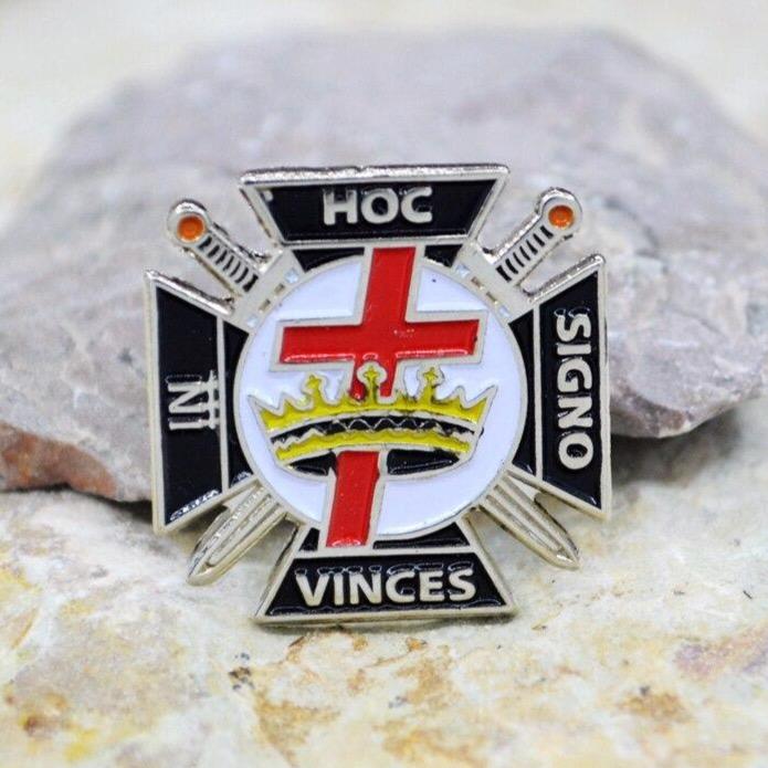 Knights Templar Commandery Lapel Pin - IN HOC SIGNO VINCES - Silver - Bricks Masons
