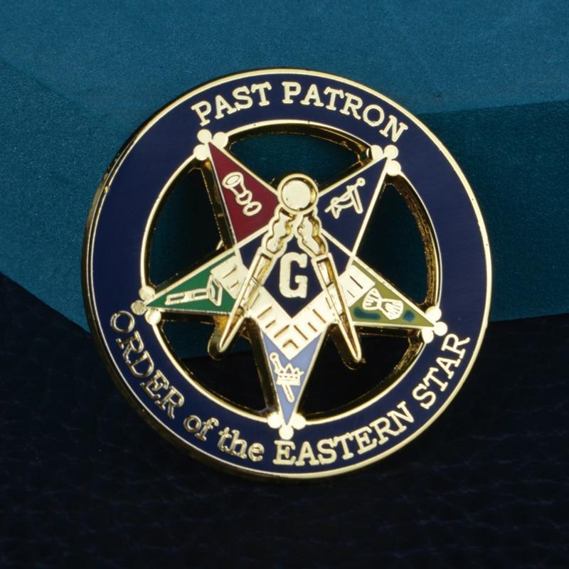 Past Patron OES Lapel Pin - 1.2" Blue - Bricks Masons
