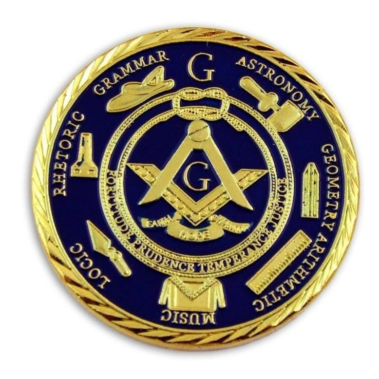 Master Mason Blue Lodge Coin - Compass and Square G Gold - Bricks Masons