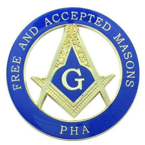 Master Mason Blue Lodge Car Emblem - Free And Accepted PHA Blue and Gold Medallion - Bricks Masons