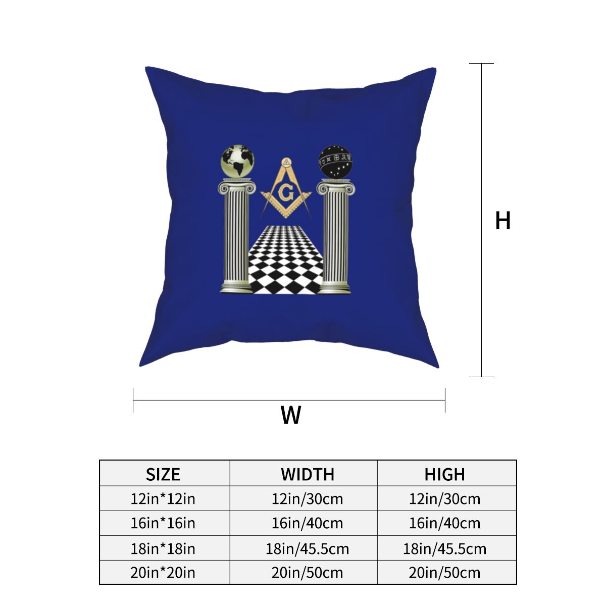 Master Mason Blue Lodge Pillowcase - Compass And Square Solomon's Temple Blue - Bricks Masons