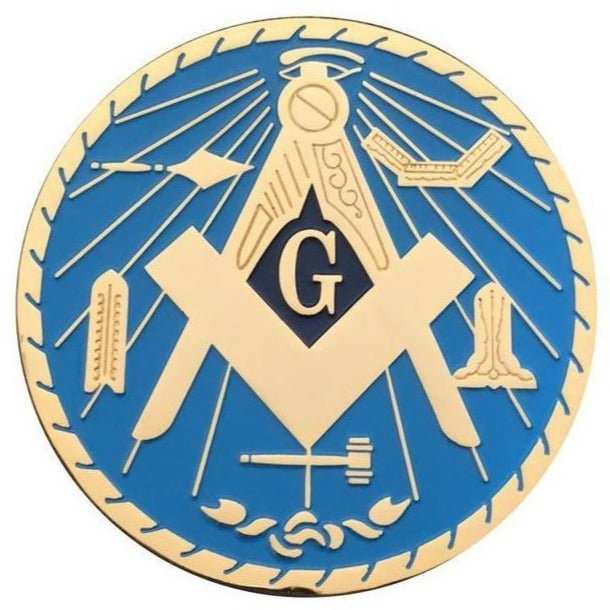Master Mason Blue Lodge Car Emblem - Compass and Square G Gold & Light Blue - Bricks Masons
