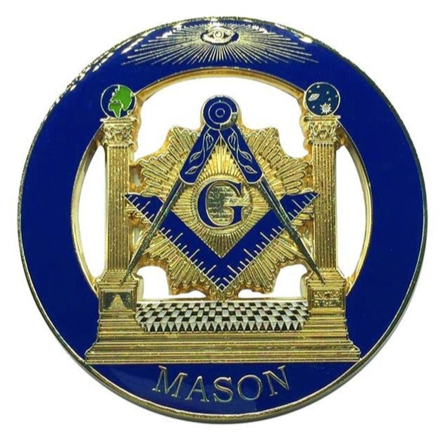 Master Mason Blue Lodge Car Emblem - Compass & Square Temple Medallion - Bricks Masons