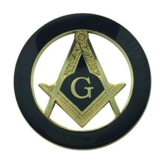 Master Mason Blue Lodge Car Emblem - Compass & Square G (Blue / Black) Medallion - Bricks Masons