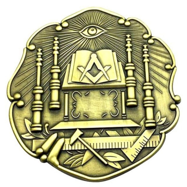 Eye Of Providence Car Emblem - Altar & Columns Gold Medallion - Bricks Masons
