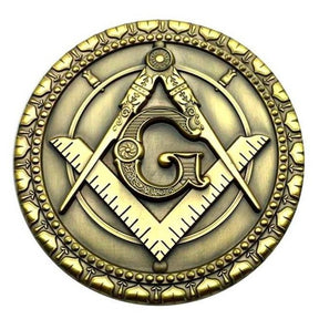 Master Mason Blue Lodge Car Emblem - Compass & Square Antique Golden Medallion - Bricks Masons