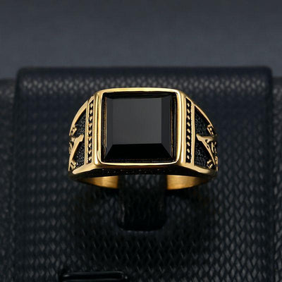 Master Mason Blue Lodge Ring - Black Stone Titanium Gold Color | Bricks ...