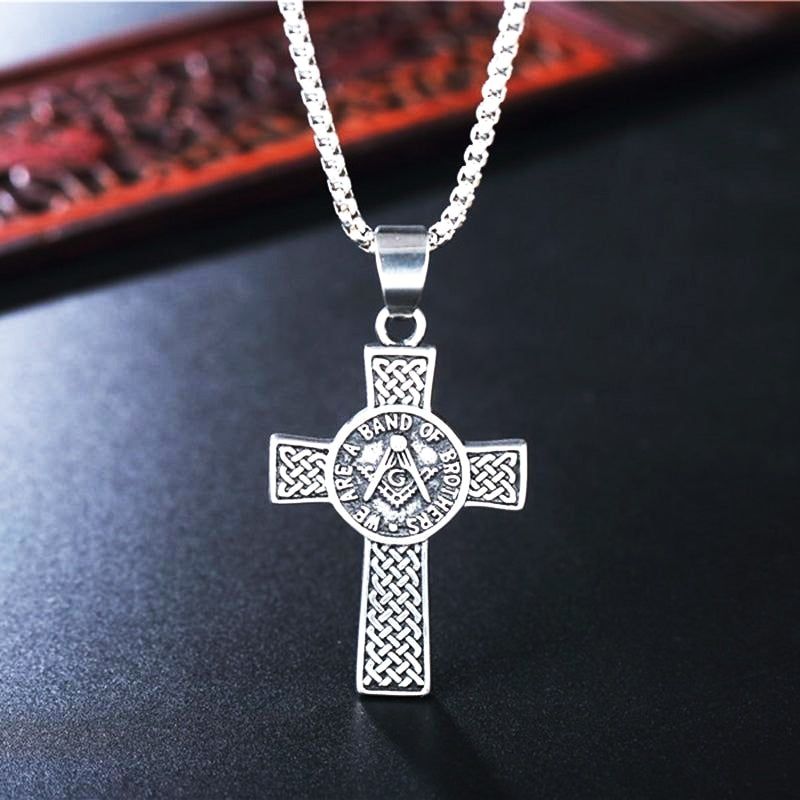 Knights Templar Commandery Necklace - WE ARE A BAND OF BROTHERS Cross Pendant - Bricks Masons