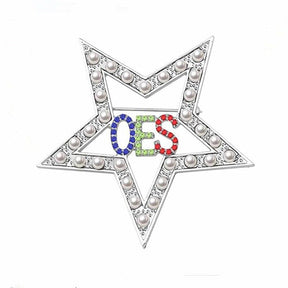 OES Brooch - Crystals & Pearls - Bricks Masons