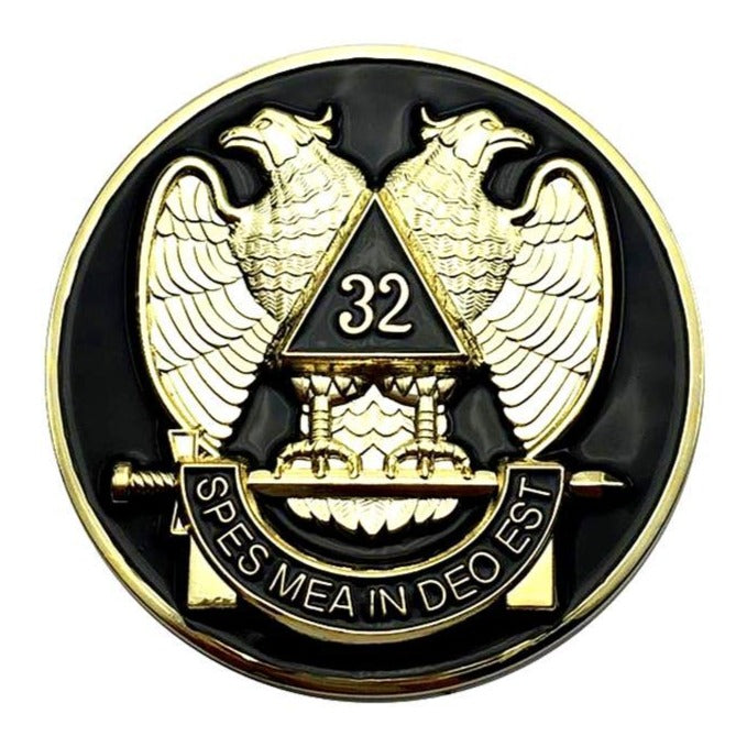 32nd Degree Scottish Rite Car Emblem - 3" Aluminium Gold Plated Medallion - Bricks Masons