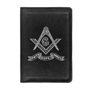 Master Mason Blue Lodge Wallet - Faith Hope Charity Square and Compass With Passport Cover - Bricks Masons