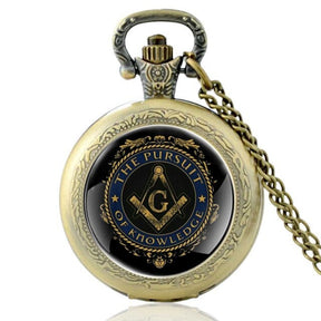 Eye Of Providence Pocket Watch - The Pursuit Of Knowledge Compass and Square Quartz - Bricks Masons