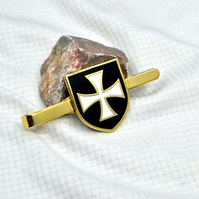 Knights Templar Commandery Tie Bar - White Cross Black Shield - Bricks Masons