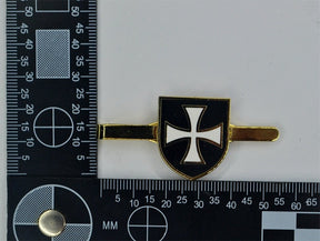 Knights Templar Commandery Tie Bar - White Cross Black Shield - Bricks Masons