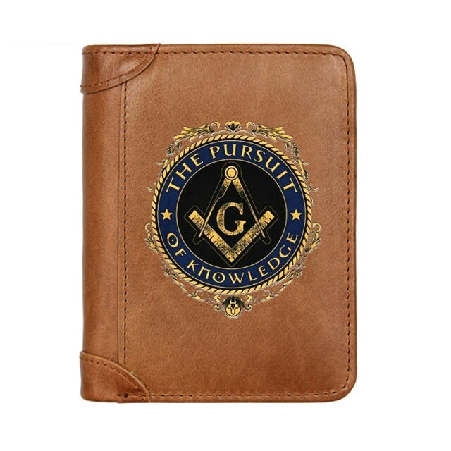 Master Mason Blue Lodge Wallet - Genuine Leather The Pursuit Of Knowledge - Bricks Masons
