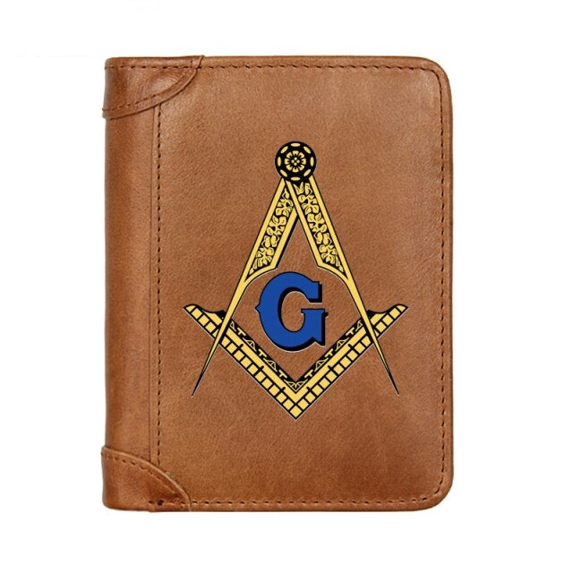 Master Mason Blue Lodge Wallet - Genuine Leather With Credit Card Holder (Black/Brown/Coffee) - Bricks Masons