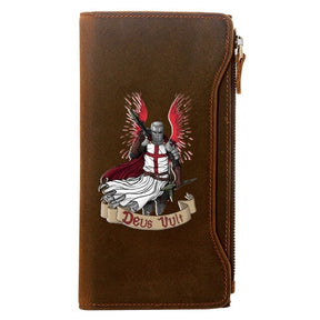 Knights Templar Commandery Wallet - Genuine Brown Leather Crusader Cross - Bricks Masons
