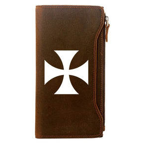 Knights Templar Commandery Wallet - Genuine Brown Leather Cross - Bricks Masons