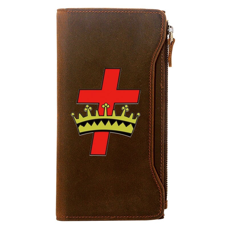 Knights Templar Commandery Wallet - Genuine Brown Leather - Bricks Masons