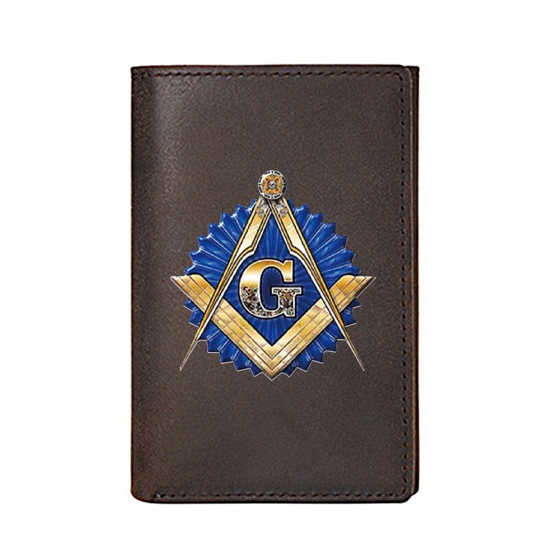 Master Mason Blue Lodge Wallet - Compass And Square G and Credit Card Holder Dark Brown - Bricks Masons