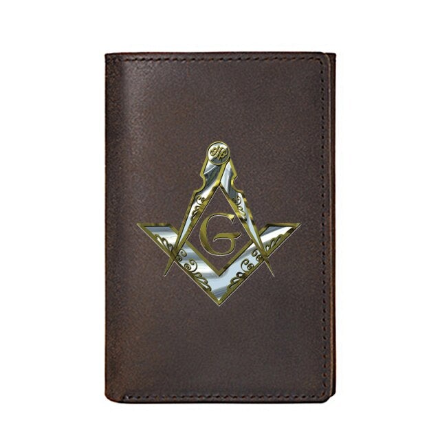 Master Mason Blue Lodge Wallet - Genuine Leather Square and Compass with G Dark Brown - Bricks Masons