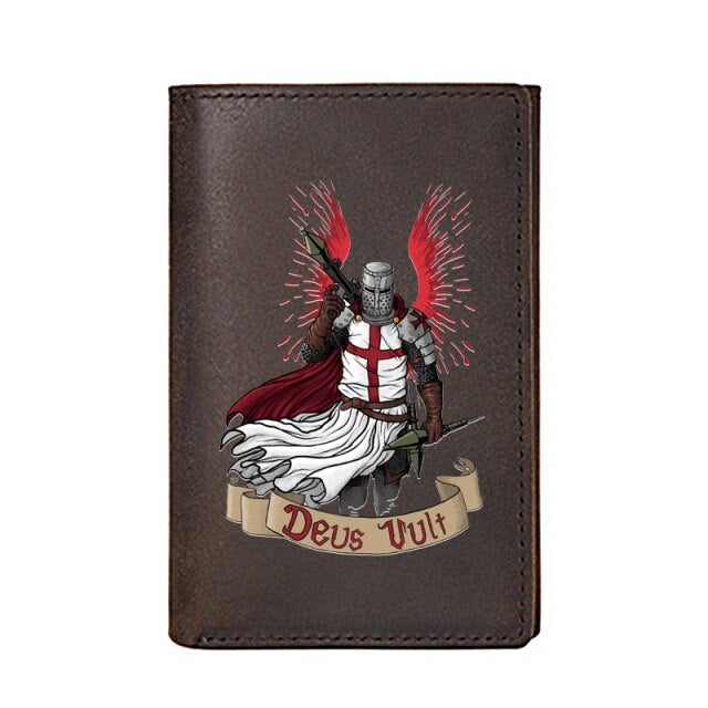 Knights Templar Commandery Wallet - Genuine Leather Crusaders & Credit Card Holder Dark Brown - Bricks Masons