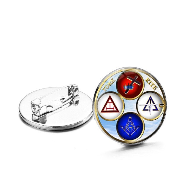 Blue Lodge / Royal Arch / Council / Knights Templar Commandery Cufflink - Glass Round - Bricks Masons