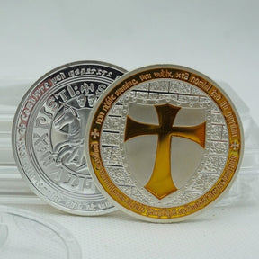 Knights Templar Commandery Coin - Crusader Cross Silver Plated - Bricks Masons