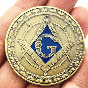 Master Mason Blue Lodge Coin - Faith Hope Charity Square Compass G Iron Copper Blue Plated - Bricks Masons