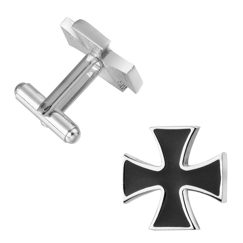 Knights Templar Commandery Cufflink - Medieval Cross Silver Pleated - Bricks Masons