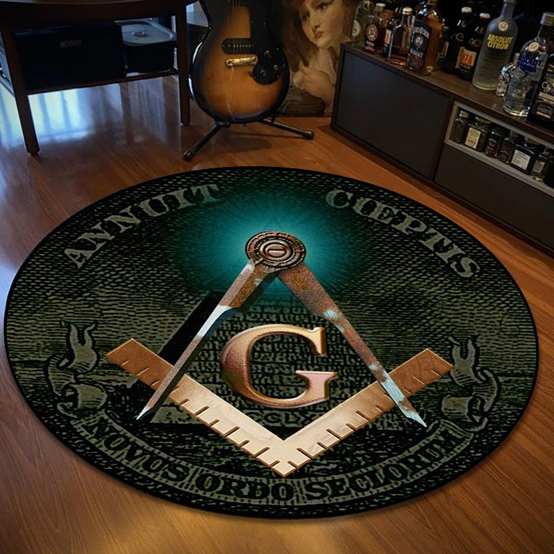 Master Mason Blue Lodge Rug - Square and Compass G Retro Round and Carpets - Bricks Masons