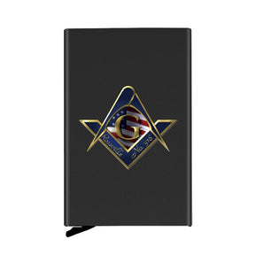 Master Mason Blue Lodge Wallet - Metal Square and Compass G with American Fag - Bricks Masons