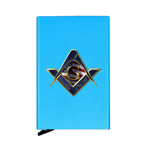 Master Mason Blue Lodge Wallet - Metal Square and Compass G with American Fag - Bricks Masons