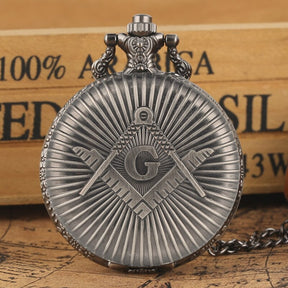 Master Mason Blue Lodge Pocket Watch - Retro Square and Compass G Quartz Silver - Bricks Masons